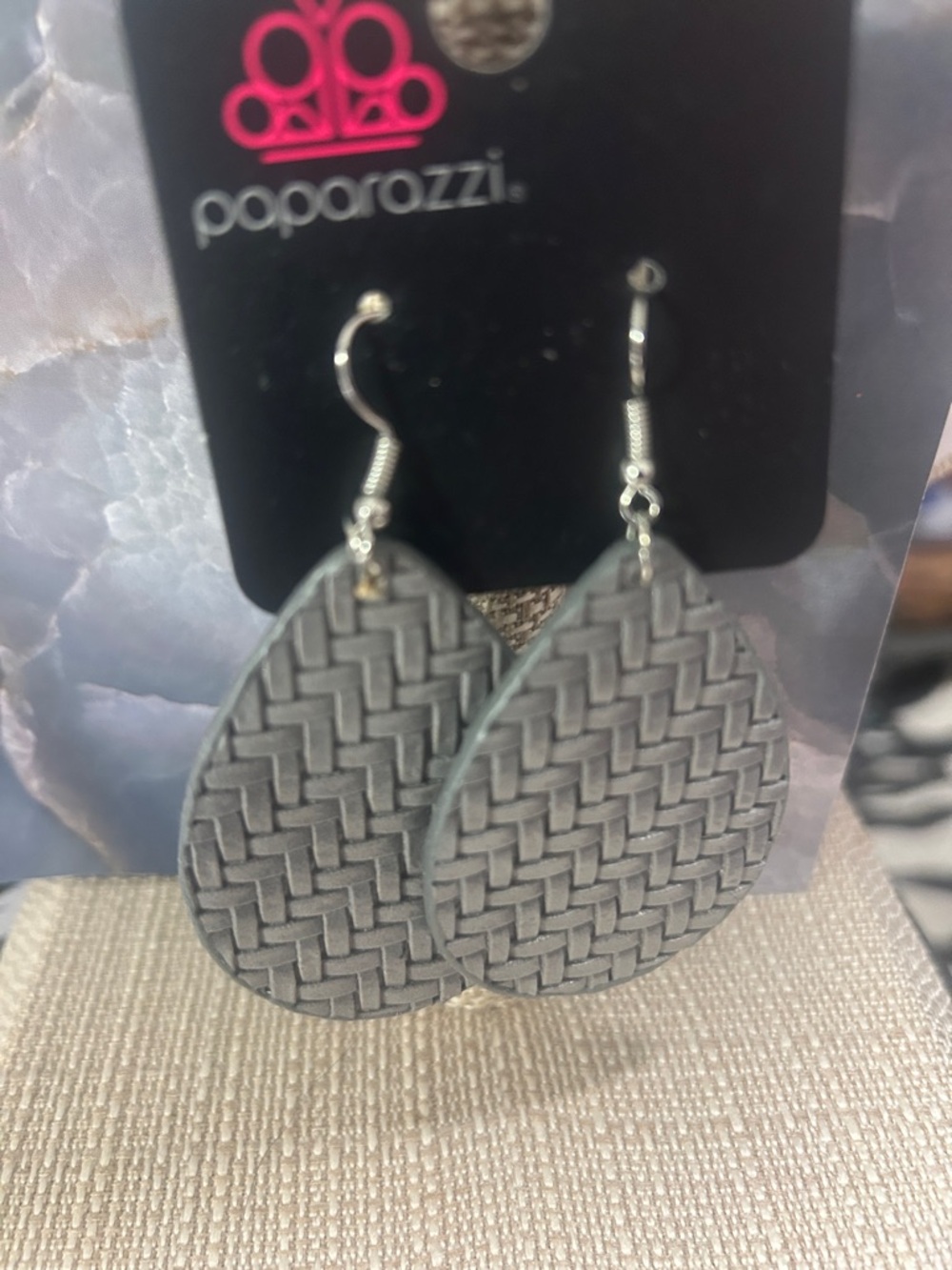 Paparazzi Gray Woven Teardrop Earrings - Lightweight Women Jewelry